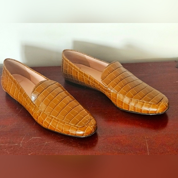 J Crew Cecile Smoking Slippers Croc-embossed Leather Flats Camel 9.5 - Picture 6 of 10